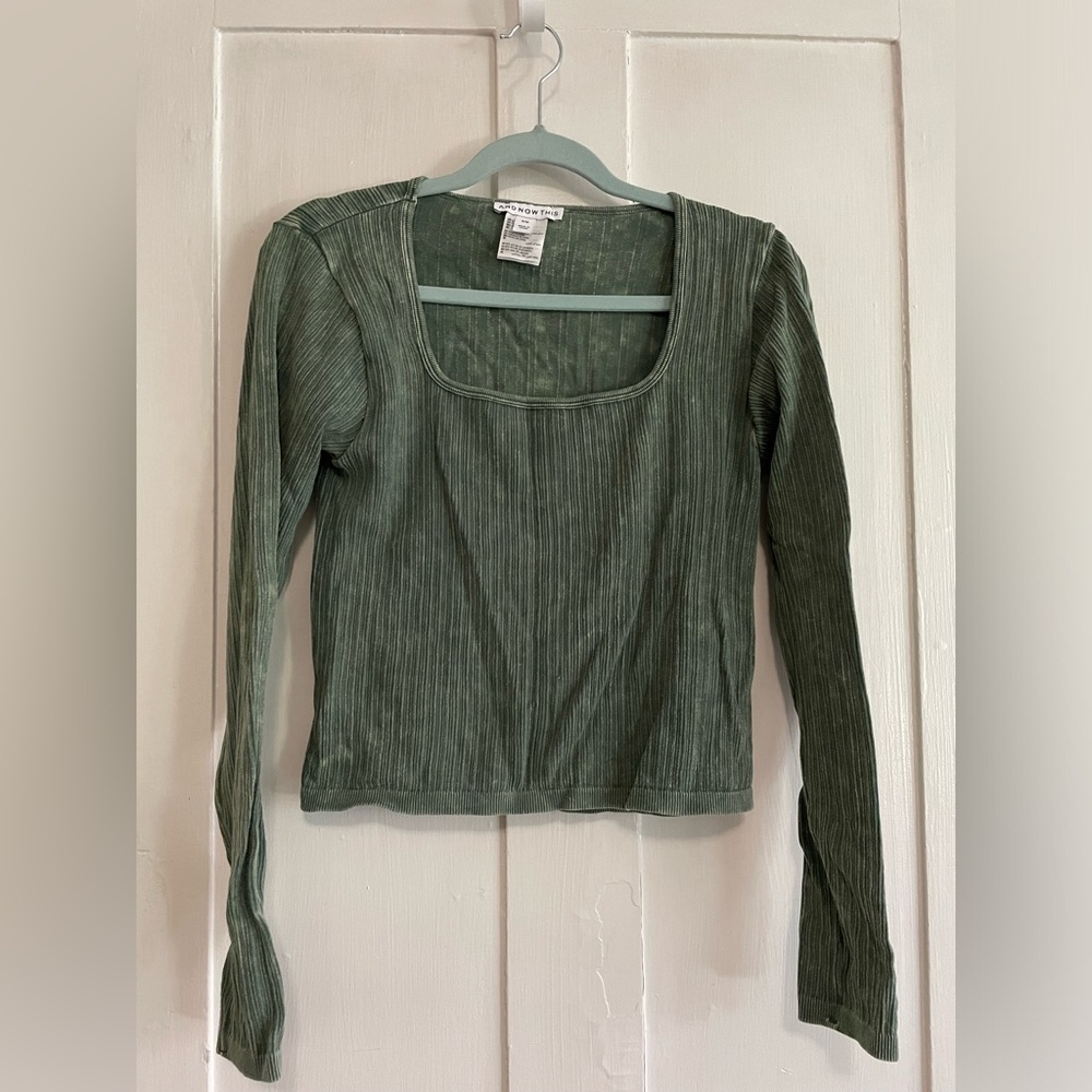 And Now This Women's Seamless Square-Neck T-Shirt, Green, Size S/M, EUC!